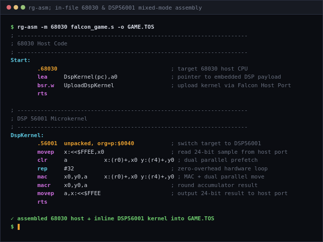 rg-asm DSP mixed-mode assembly